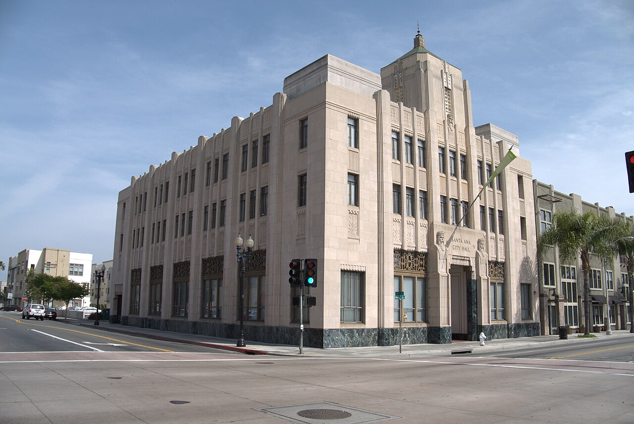 Old Santa Ana City Hall at a street corner